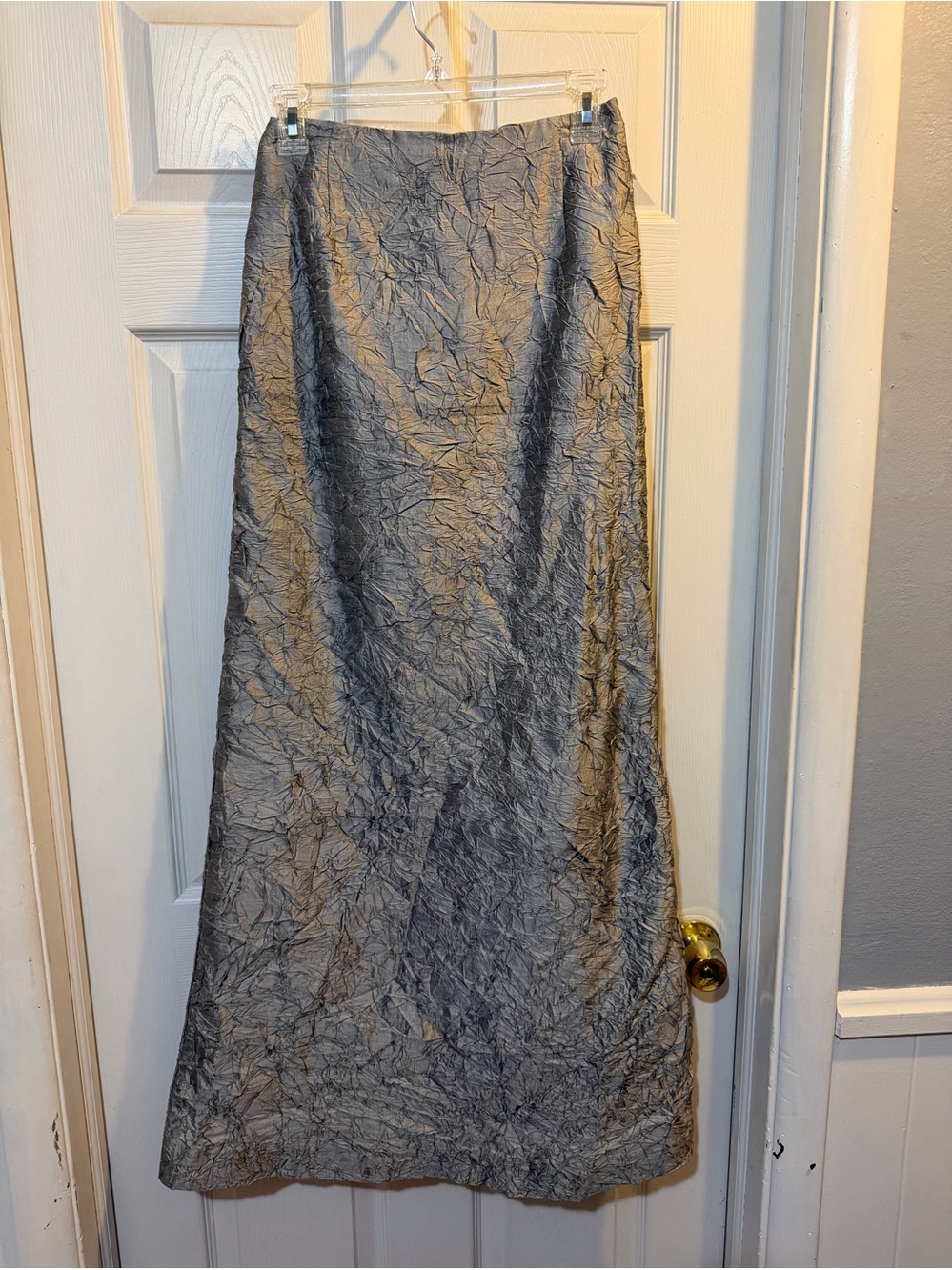 Vtg Ladies Long 100%  Silk Skirt David Meister Size 6 Crinkled Gray Fabric